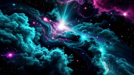 Wall Mural - Experience a breathtaking journey through a colorful galaxy, showcasing vibrant nebulae, sparkling stars, and swirling clouds in deep space, background