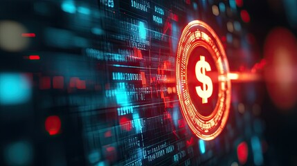 Poster - Digital Currency Concept with Dollar Symbol and Data Streams