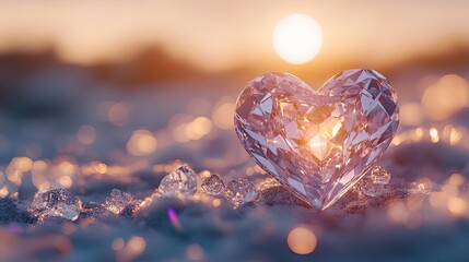 Poster - Heart-Shaped Crystal Reflecting Sunset Light
