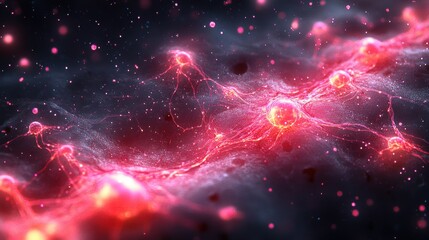 Wall Mural - a galaxy of red and pink spheres with a black background. generative ai