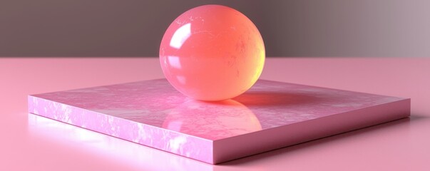 Aufkleber - Pink Sphere on Polished Pink Marble Cube Minimalist Product Display