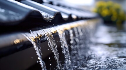 Canvas Print - High-capacity stormwater drainage system on roof, using polymer gutters for durability and effective water flow.