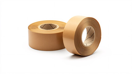 two rolls of brown paper tape on a white background