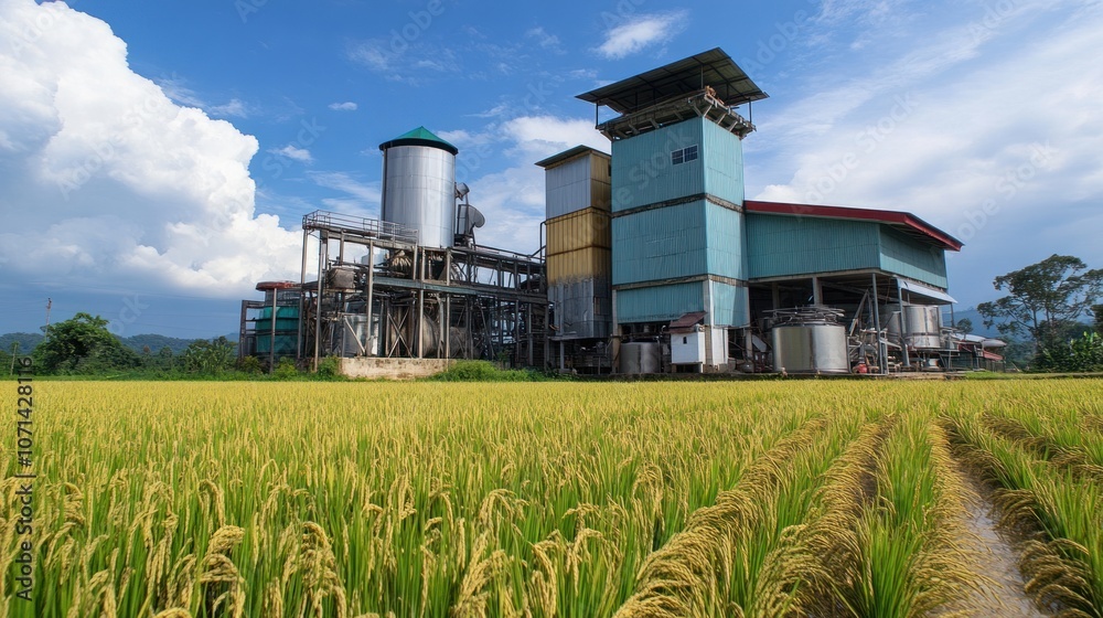 Local rice production facility with modern milling equipment, optimized ...