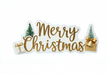 Wall Mural - Merry Christmas 3D text with christmast tree and christmas stuff decorative isolated on white background