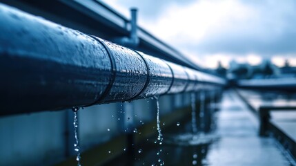 Canvas Print - Modern building gutter and drainage system, utilizing high-quality polymer materials for longevity and efficient water control.