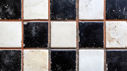 Poster - This black and white marble tile texture features a classic checkerboard arrangement, enhancing elegance in interior spaces