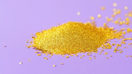 Poster - Golden glitter cascades gently on a rich purple background, enhancing the festive atmosphere for various creative projects or events