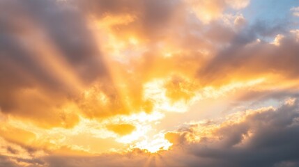 Wall Mural - sunlight streams through clouds during sunset, creating a stunning display of colors and rays that r