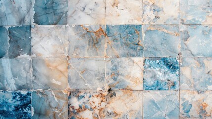 Poster - Textured surface of blue and white marble tiles reveals unique veining patterns, ideal for luxury flooring or wall decor in contemporary spaces