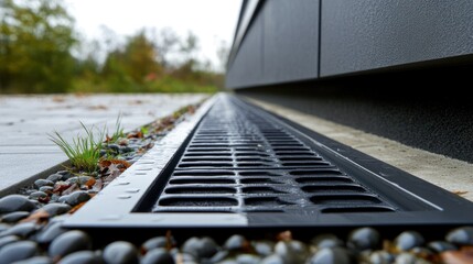 Canvas Print - Roof-mounted storm drainage system on a private building, constructed from durable polymer for optimal water flow.