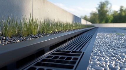 Canvas Print - Roof stormwater drainage setup using advanced polymer technology, ensuring a clean look and effective function.