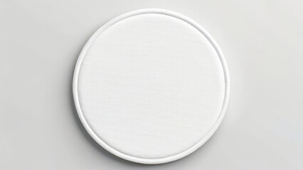 blank white round embroidered patch mockup, top view, 3d. empty cloth attachment for sing icon mock 