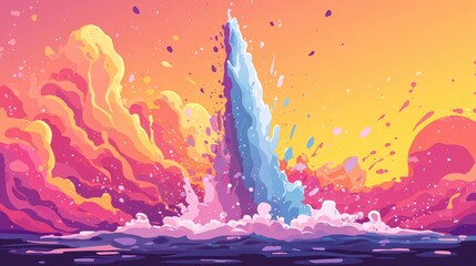 Wall Mural - abstract water explosion with colorful clouds.