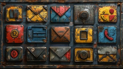Fototapete - Illustrate a series of communication symbols, such as telephones, email