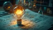 © MSH - Glowing light bulb stands, Business idea glow light bulb