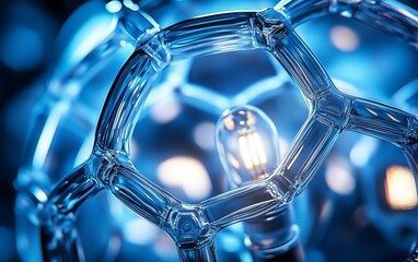Poster - Closeup of a unique lightbulb design with hexagonal LED filaments, futuristic and stylish, cooltoned lighting, cyberpunk feel, ultrahigh resolution, intricate detail