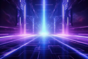 Fototapete - Abstract futuristic neon background with glowing lines. 