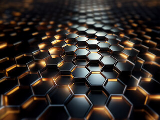 Poster - A seamless pattern of black, hexagonal tiles with a subtle glow along the edges.