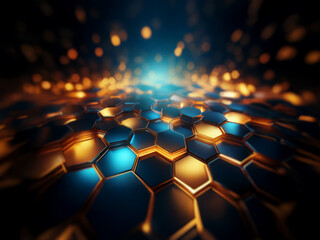 Leinwandbilder - A close-up view of a metallic honeycomb pattern illuminated by glowing lights.