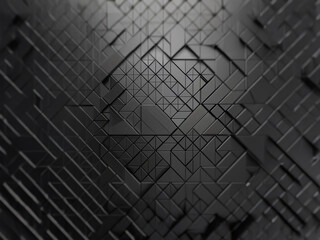 Fototapete - Abstract geometric pattern with a 3D, textured, and metallic effect. The dark background creates a sense of depth and mystery.