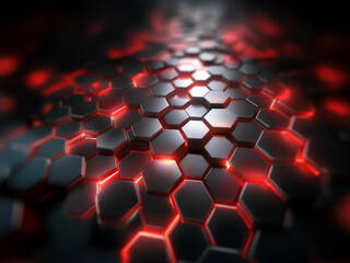 Poster - A textured surface of hexagonal shapes in dark grey with a red glow emanating from the center.