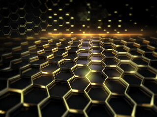 Poster - A dark background with a honeycomb pattern in gold with a spotlight shining on the surface.