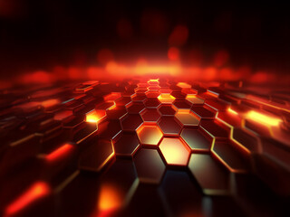 Poster - An abstract image of a honeycomb pattern illuminated by a fiery glow.