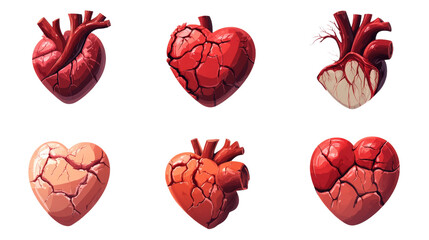 Aufkleber - 3D Realistic Heart Icon Set - Whole and Broken