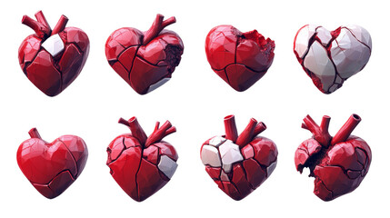 Aufkleber - 3D Realistic Heart Icon Set - Whole and Broken