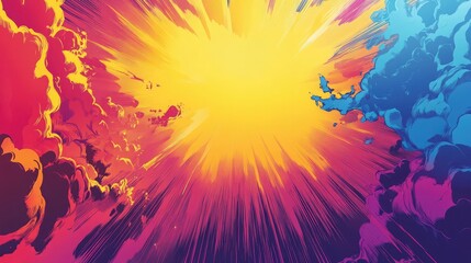 Poster - A vibrant, abstract background featuring a burst of yellow light surrounded by colorful clouds.