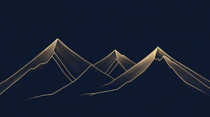 Abstract minimalist drawing of mountains in gold against a deep blue background.