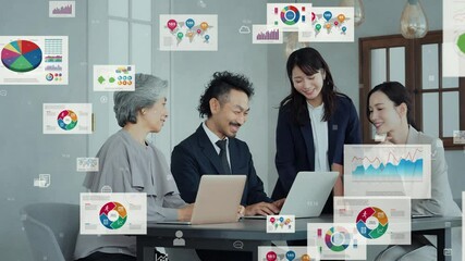 Poster - ビジネス、マーケティング、経営、経理、マネジメント、DX、書類、データ、企業、決算、業績、営業、利益、オフィス、チームワーク、グループ、事務、業務、会計、チーム、デジタル、トランスフォーメーション、画面、グラフ、戦略、日本人、ビジネスパーソン、会社、ネットワーク、ソフト、クラウド、システム、申請、見積もり、請求書、領収書、管理、人材、会議、ミーティング、提案、企画書、プロジェクト、ファイル、笑顔、