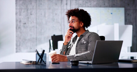 Aufkleber - Analyst Employee Thinking Near Business Laptop