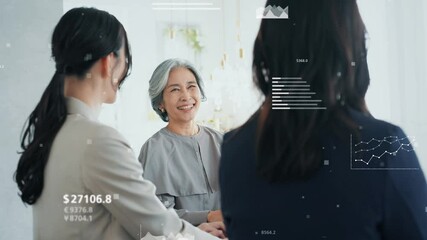 Poster - ビジネス、経営、マネジメント、グラフ、統計、分析、マーケティング、事務、管理、金融、経済、FP、ファイナンシャルプランナー、アドバイザー、相談、会計、経理、オフィス、企業、コスト、計算、ビジネスパーソン、グループ、チームワーク、女性、日本人、会社、投資、資産運用、見積もり、会議、ミーティング、データ、テクノロジー、テック、バックオフィス、業務、履歴、人材、DX、IT、ERP、利益、売上、税務、ソフ