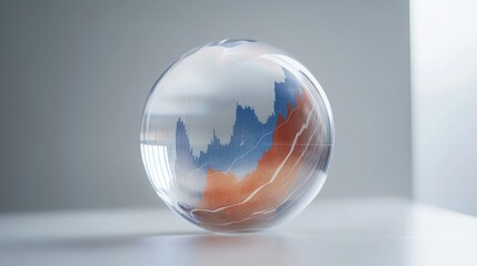 Poster - A clear glass sphere sits on a white surface with a blue and orange graph inside, representing data and analytics.