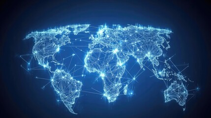 Poster - a digital illustration of the world, with glowing lines representing the interconnectedness of all c