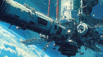 Wall Mural - futuristic space station orbiting earth.