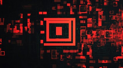 Poster - Abstract digital art with a red square pattern in the center against a black background.