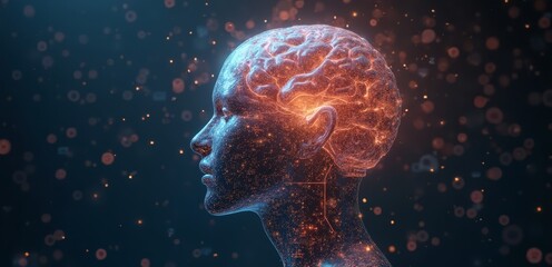 Wall Mural -  a man's head with a glowing brain in the middle of it