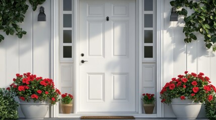 Poster - A white door with a red flower on it