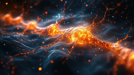 Wall Mural - A computer generated image of a brain with orange neurons. Generative AI