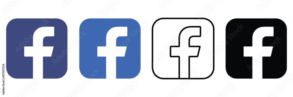 Set of Facebook logo icons in multiple variations including flat and ...