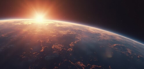 Wall Mural - A view of the earth from space with the sun setting behind it