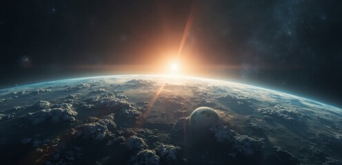 Wall Mural - A view of the earth from space with the sun shining over it