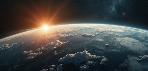Wall Mural - A view of the earth from space with the sun shining over it
