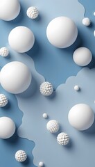 Poster - Elegant 3D Abstract Background in Blue and White Featuring Soft Shapes of Spheres and Clouds for Minimalist Mobile Wallpaper
