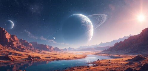 Wall Mural -  An artist's impression of a planet in the middle of a desert