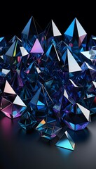 Poster - Colorful 3D Render of Glass Prisms Demonstrating Geometric Abstraction on a Black Background with Metallic Sheen and Holographic Effects for Art and Design Purposes