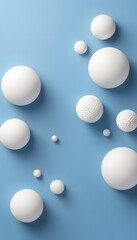 Poster - Elegant 3D Abstract Background with Blue and White Color Scheme Featuring Simple Shapes like Spheres, Clouds, and Circles for a Minimalist Mobile Wallpaper